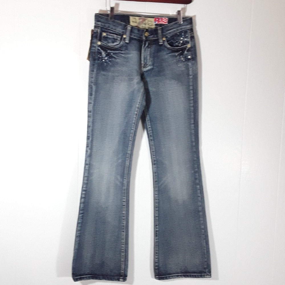 Nwt vintage deadstock rare 7FAMK rhinestone star bling  flare jeans size 28